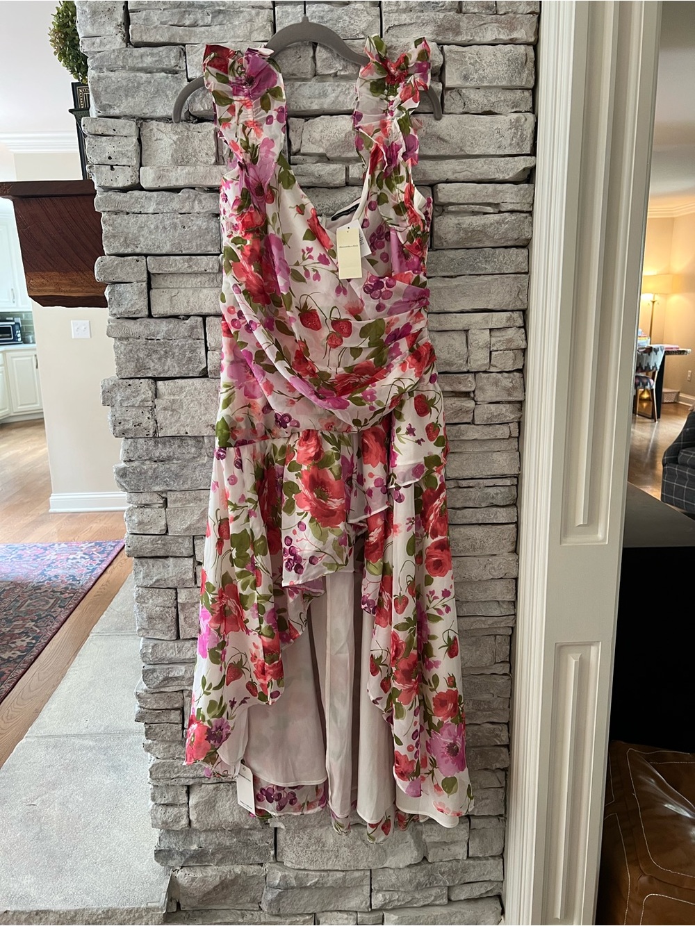 Abercrombie & Fitch Pink Floral Ruffle High-Low Dress